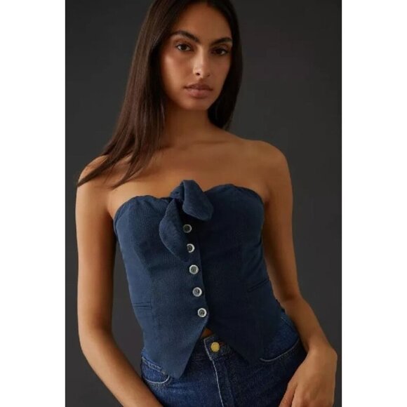NWT Anthropologie Maeve Blue Strapless Tube Top-sz XL - Picture 1 of 13